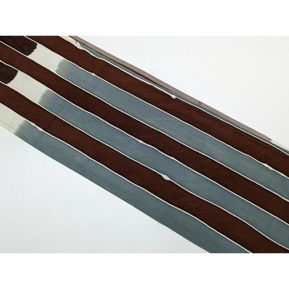 Brown Teal Green White Stripe Silk Rectangular Scarf - Picture 10 of 13